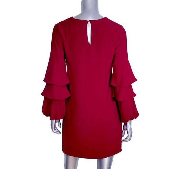 Charles Henry Red Shift Dress V-Neck with Ruffles XS - Picture 2 of 7